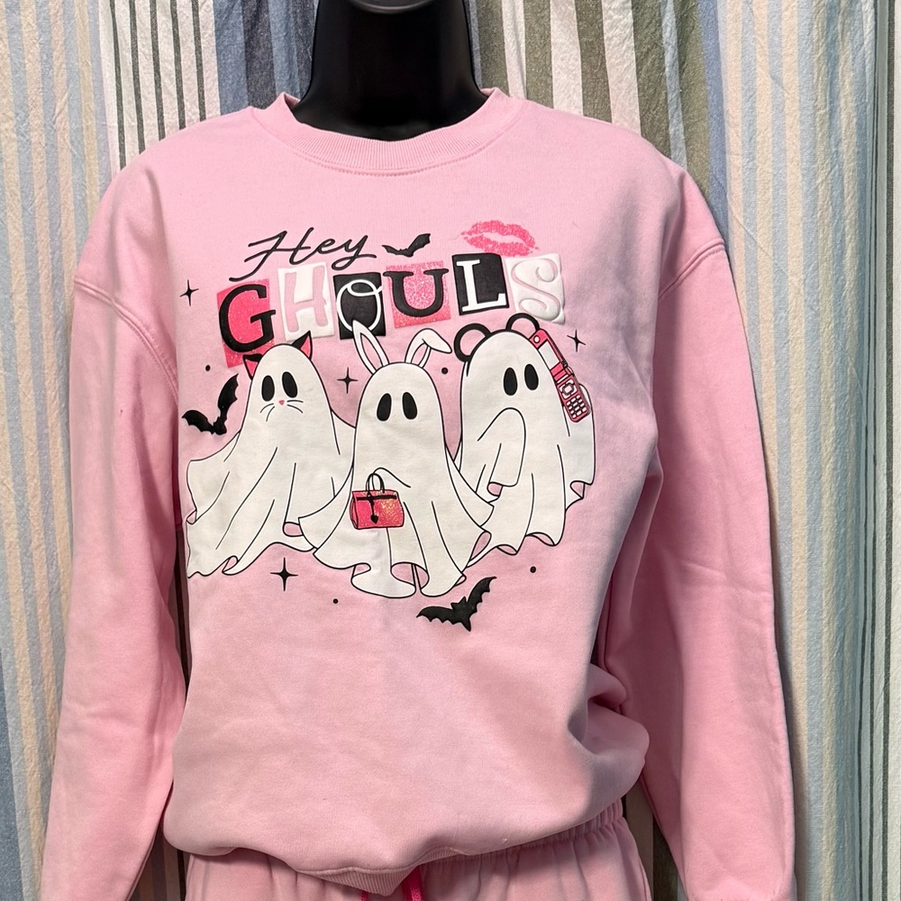 Wound Up Pink Halloween or anytime sweat suit with adorable ghost besties bff’s